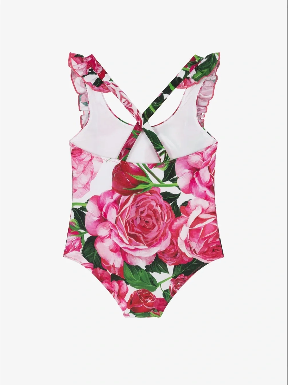 Dolce & Gabbana Girls Pink Floral Ruffle One-Piece Swimsuit - NWOT